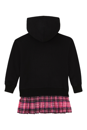 Kids Pleated Checked Hooded Dress